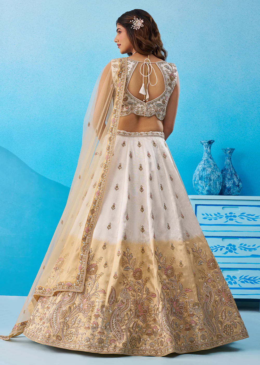 Ombre Beige & Cream Designer Wedding Lehenga Choli - Image 3