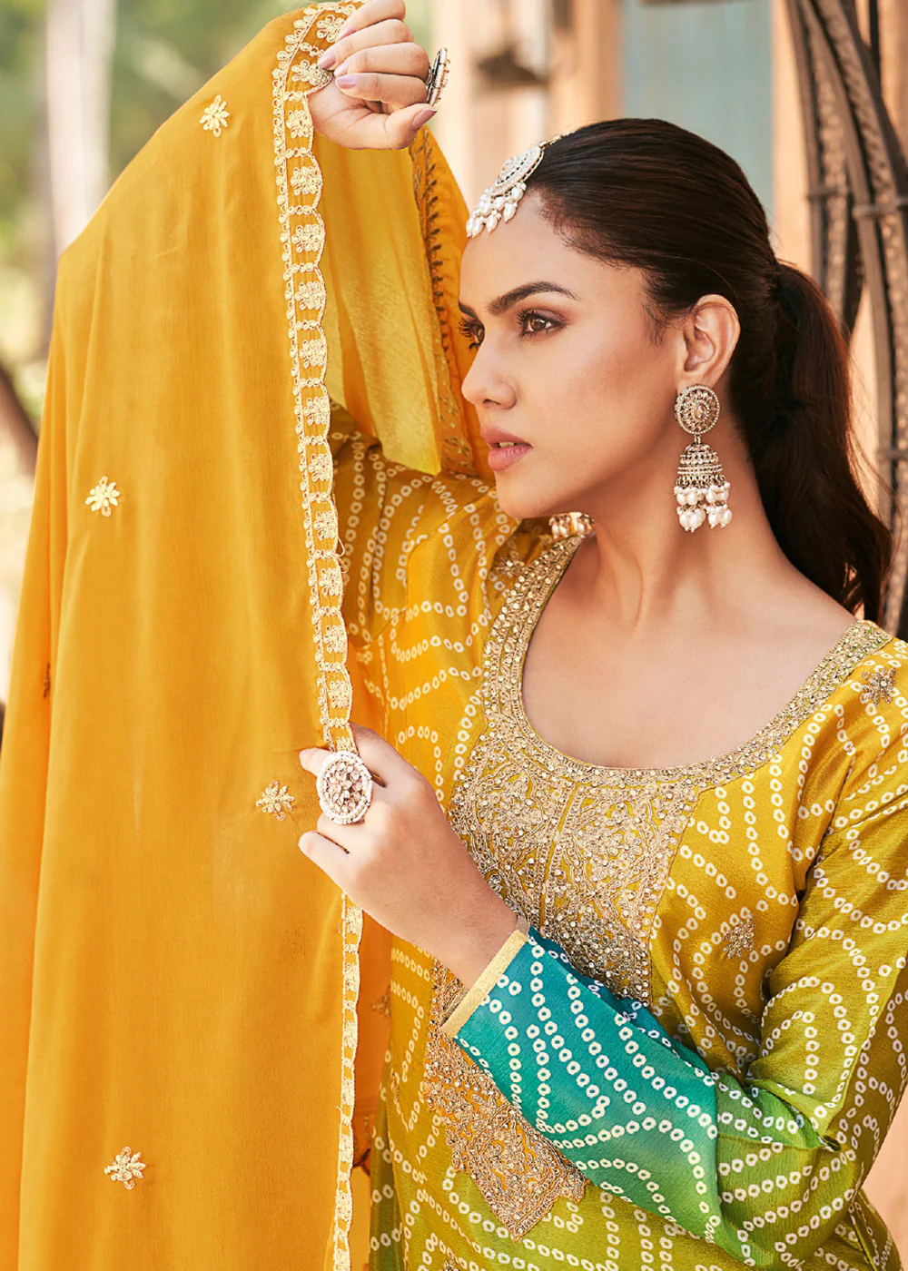 Ombre Multi Embroidered Chinnon Festive Palazzo Dress - Image 2