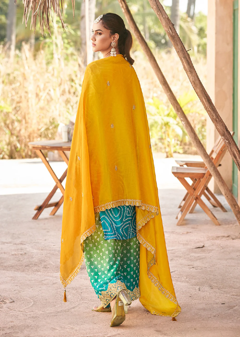 Ombre Multi Embroidered Chinnon Festive Palazzo Dress - Image 3