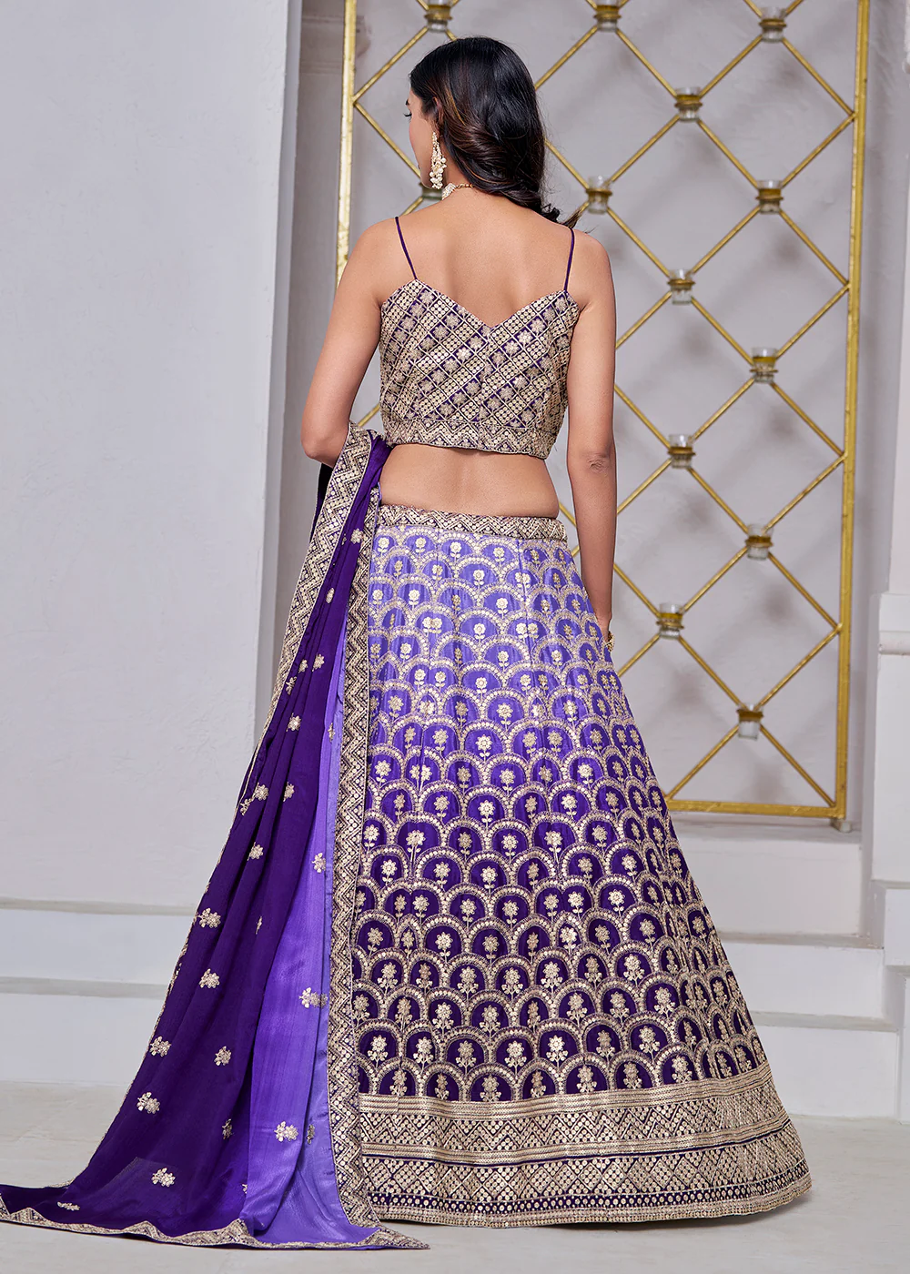 Ombre Purple Chinnon Embroidered Festive Lehenga Choli - Image 3