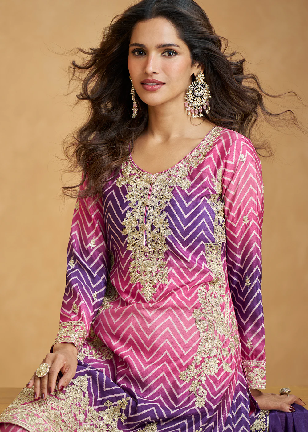 Ombre Style Pink & Purple Festive Wear Palazzo Suit - Image 2
