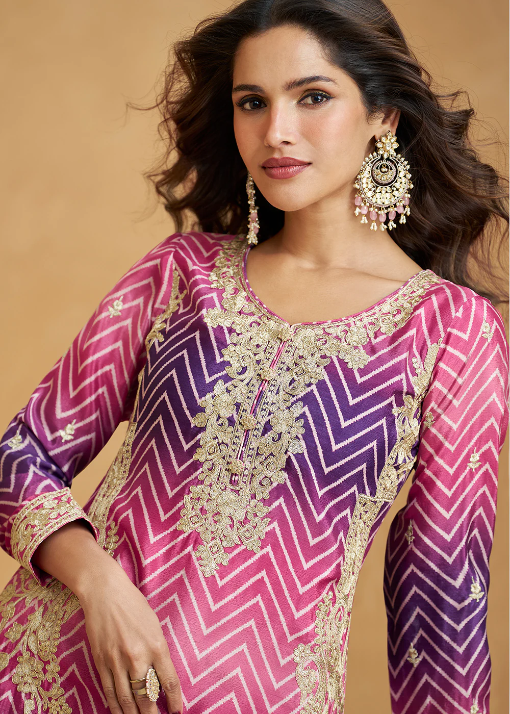 Ombre Style Pink & Purple Festive Wear Palazzo Suit - Image 4