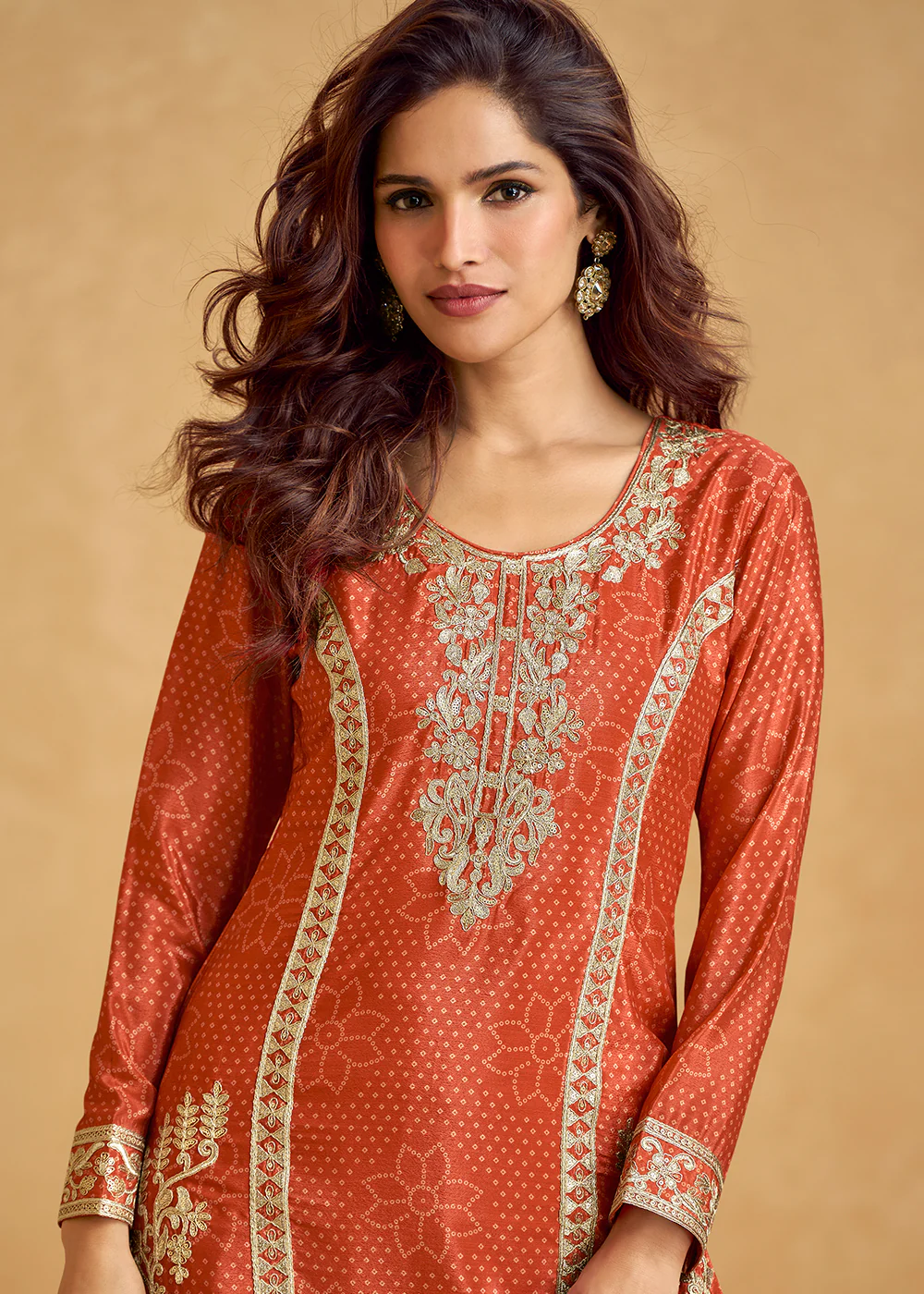 Orange Embroidered Palazzo Dress for Festival & Wedding - Image 2