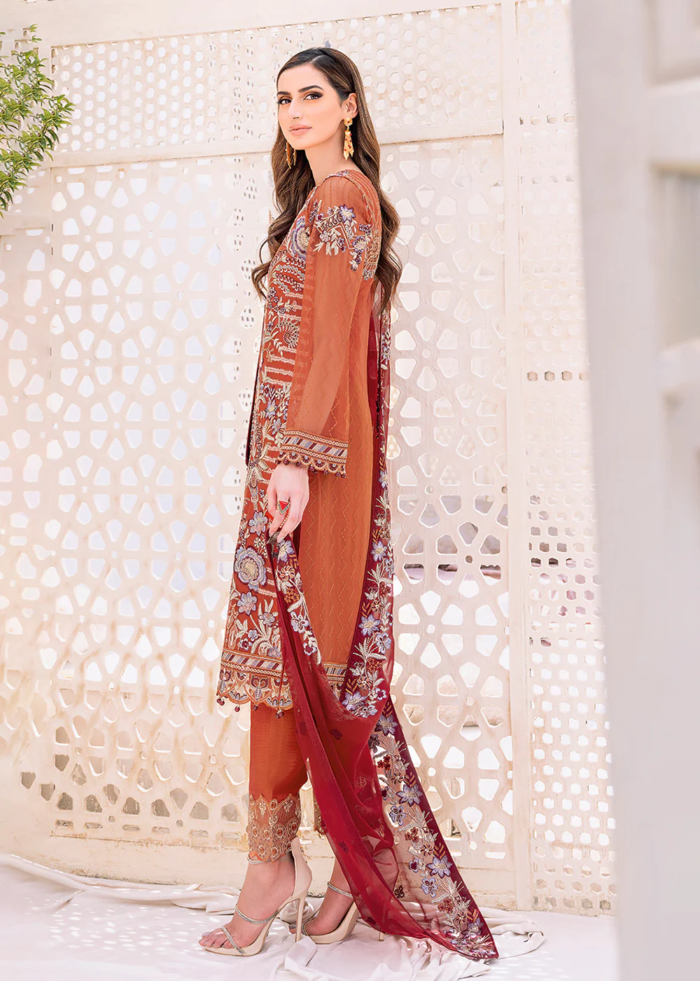 Orange Embroidered Suit - Ramsha Chiffon Vol 23 - #F-2303 - Image 5