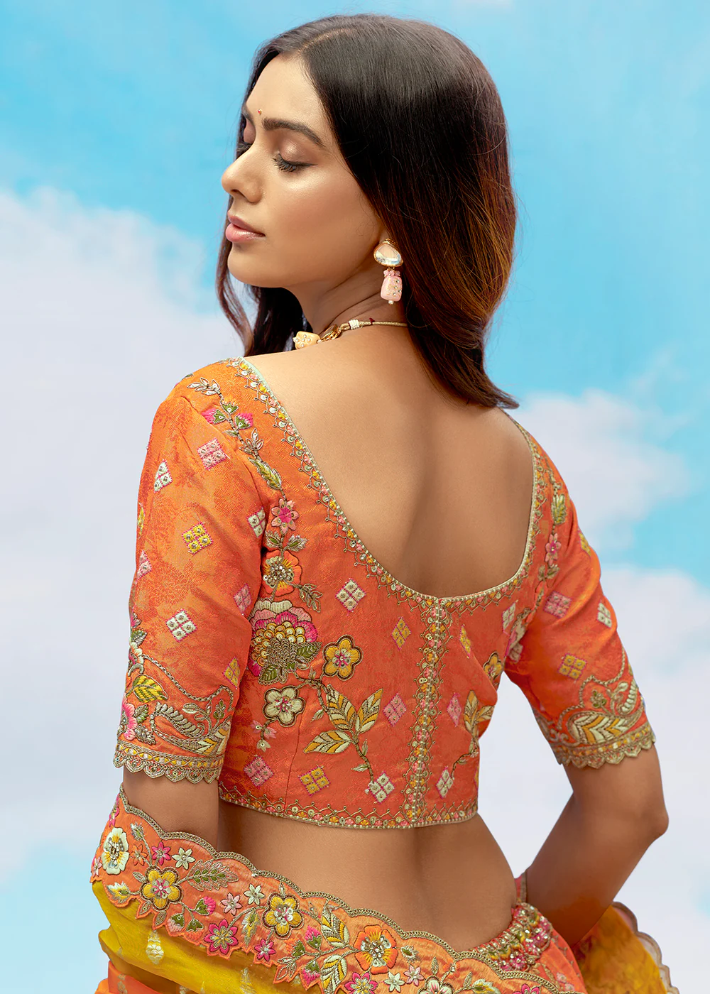 Orange Fancy Silk Heavy Embroidered Bridal Lehenga Choli - Image 3