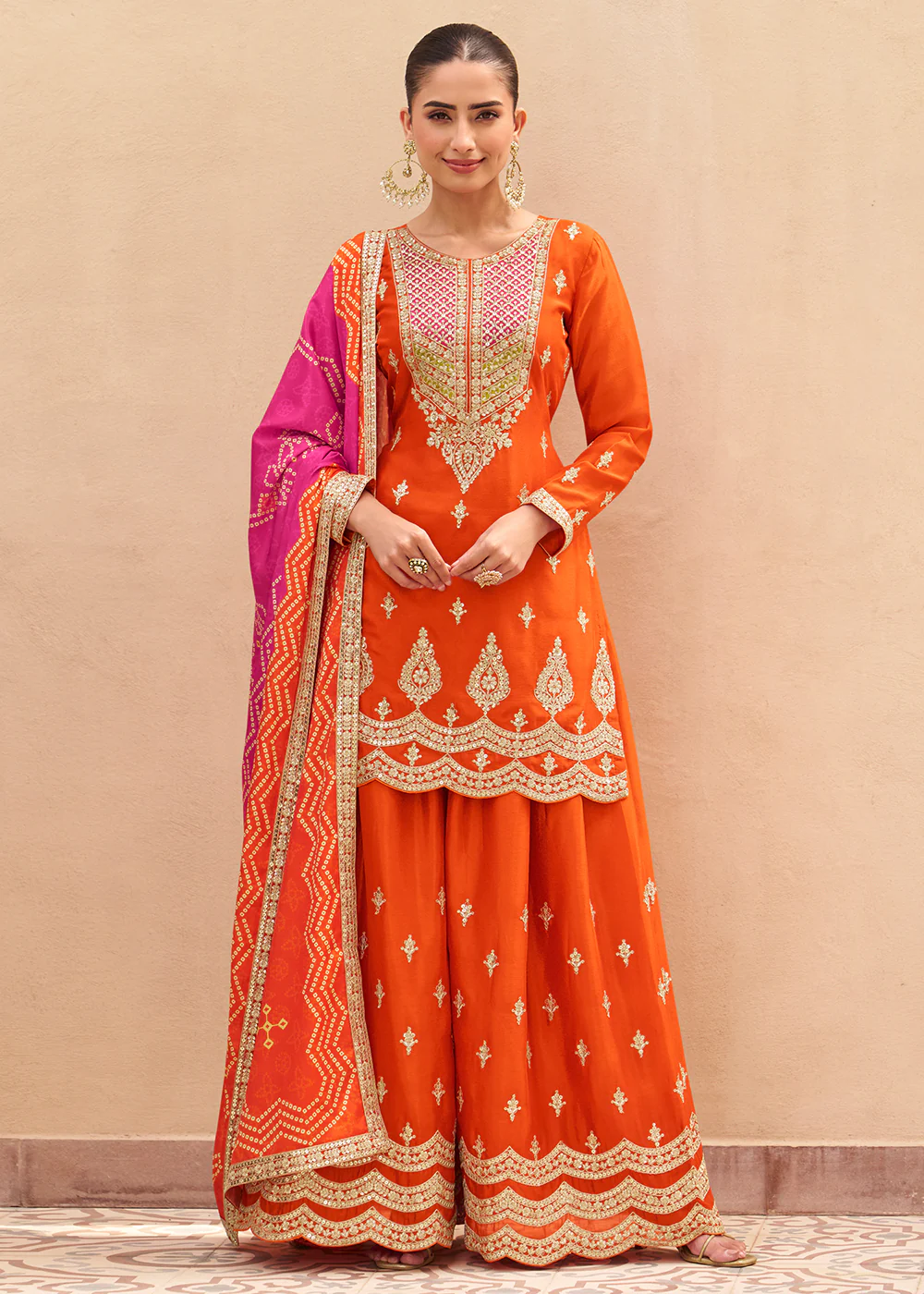 Orange Function & Festive Wear Palazzo Style Suit