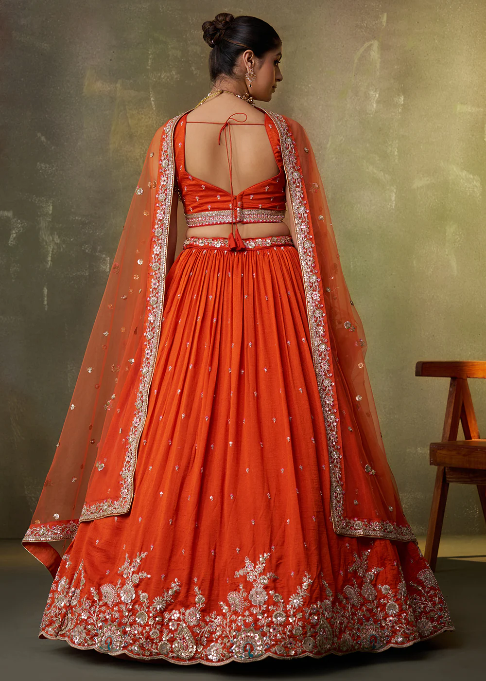 Orange Georgette Embroidered Wedding Lehenga Choli - Image 3