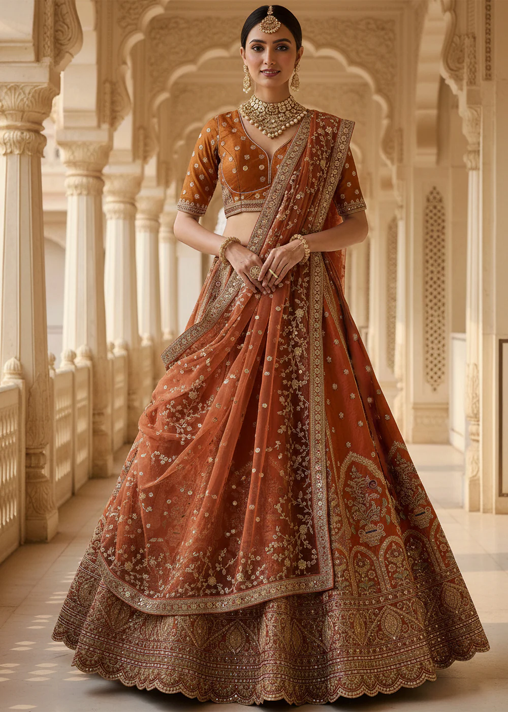 Orange Ghadwal Silk Premium Embroidered Lehenga Choli - Image 5