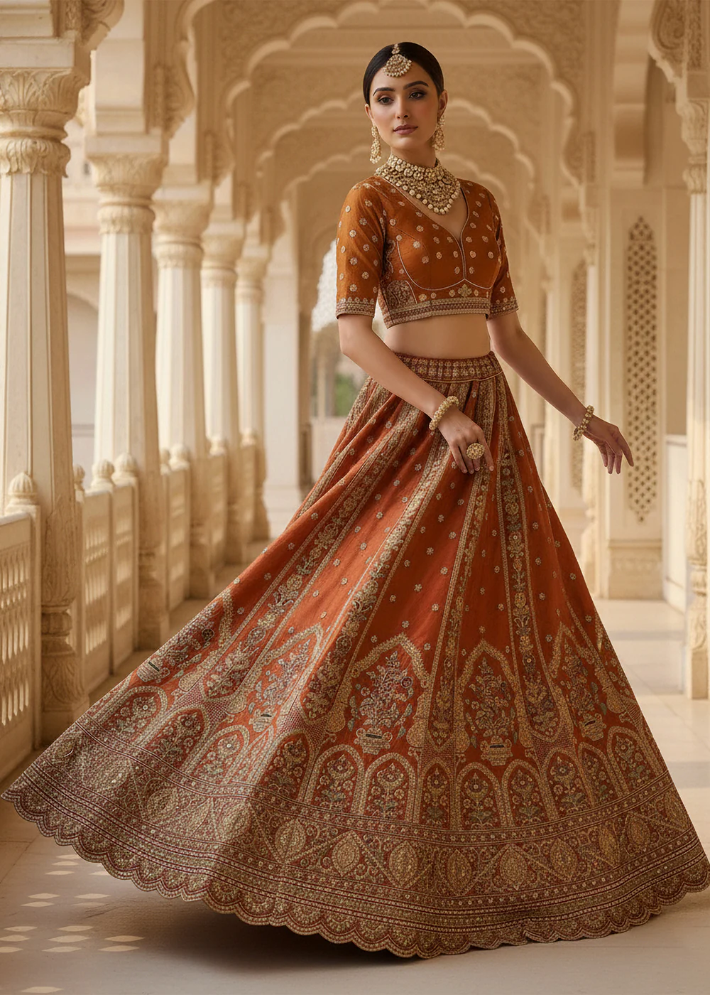 Orange Ghadwal Silk Premium Embroidered Lehenga Choli - Image 6