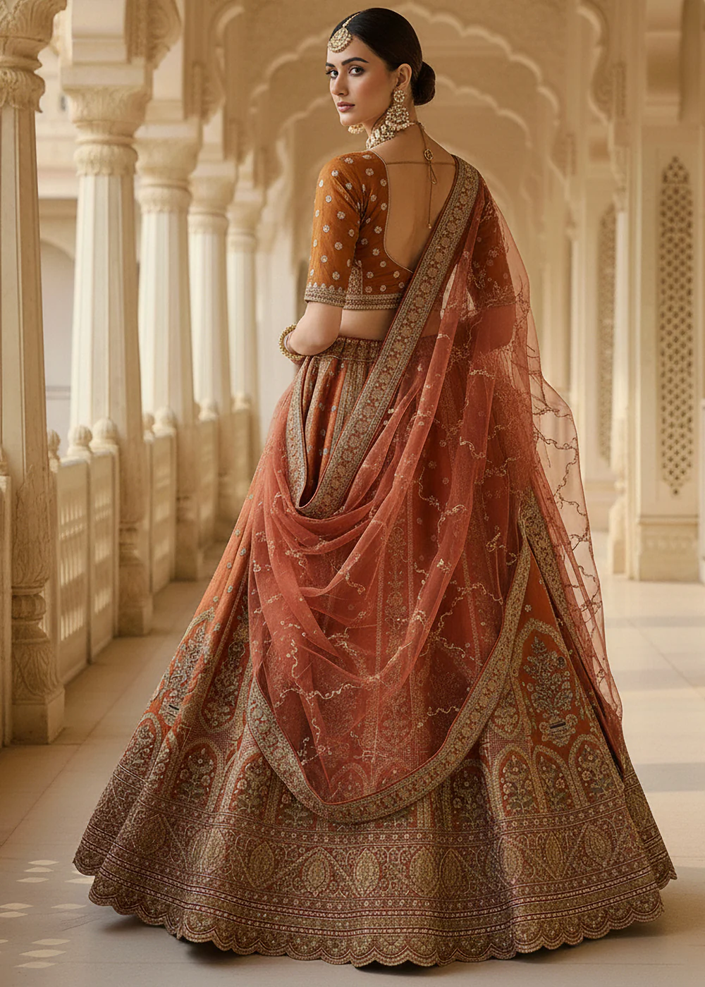 Orange Ghadwal Silk Premium Embroidered Lehenga Choli - Image 7