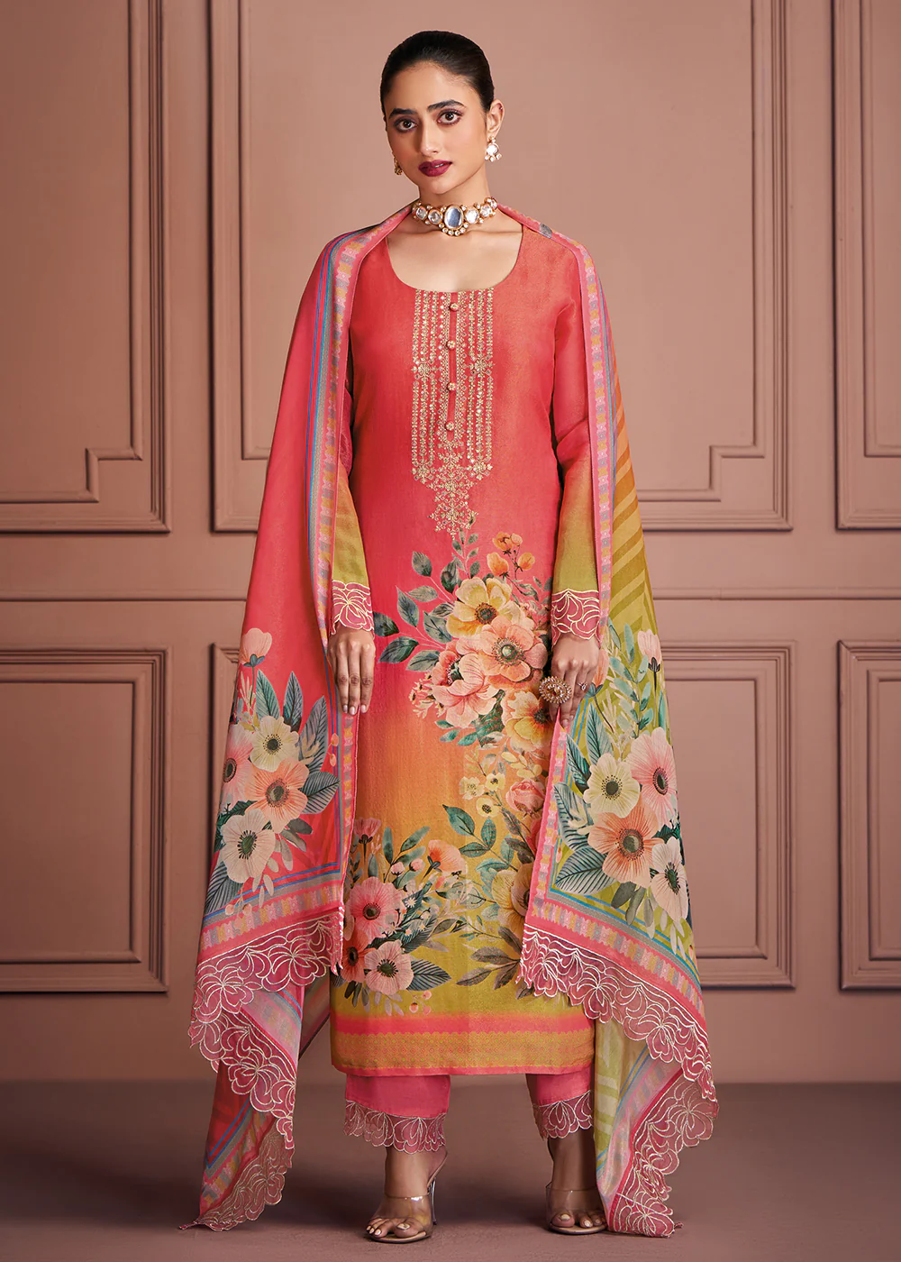 Orange & Mustard Muslin Festive Style Salwar Suit