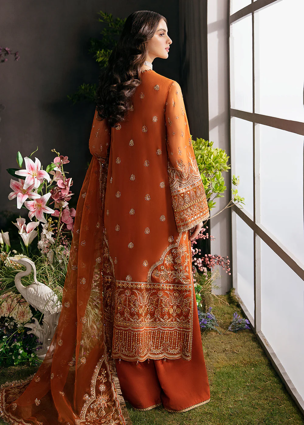 Orange Pakistani Palazzo Suit - Afrozeh La Fuchsia Formals '23 - Russet - Image 3