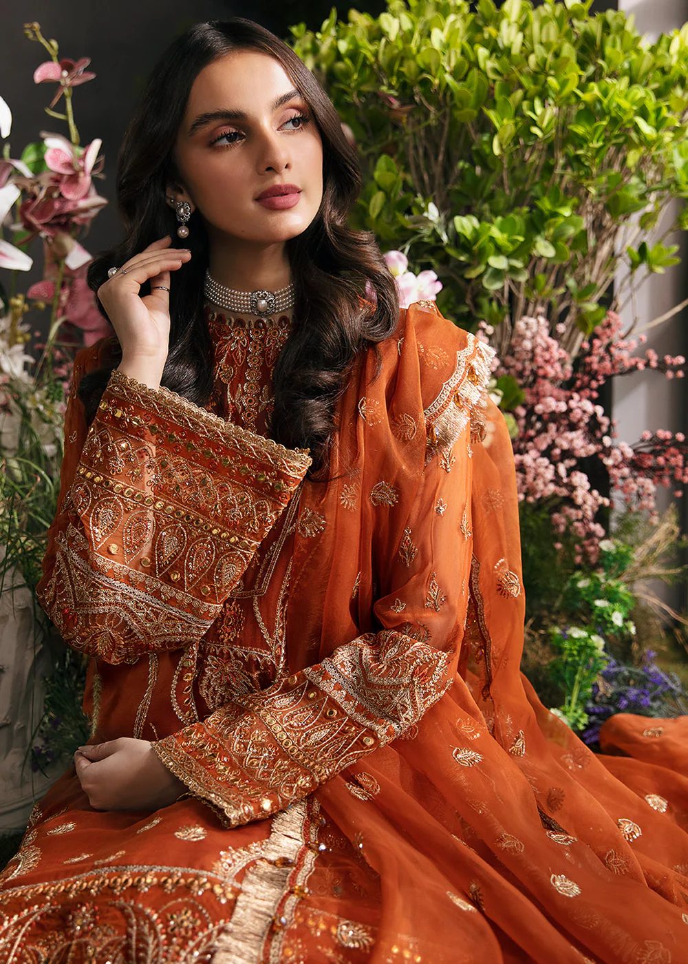 Orange Pakistani Palazzo Suit - Afrozeh La Fuchsia Formals '23 - Russet - Image 4