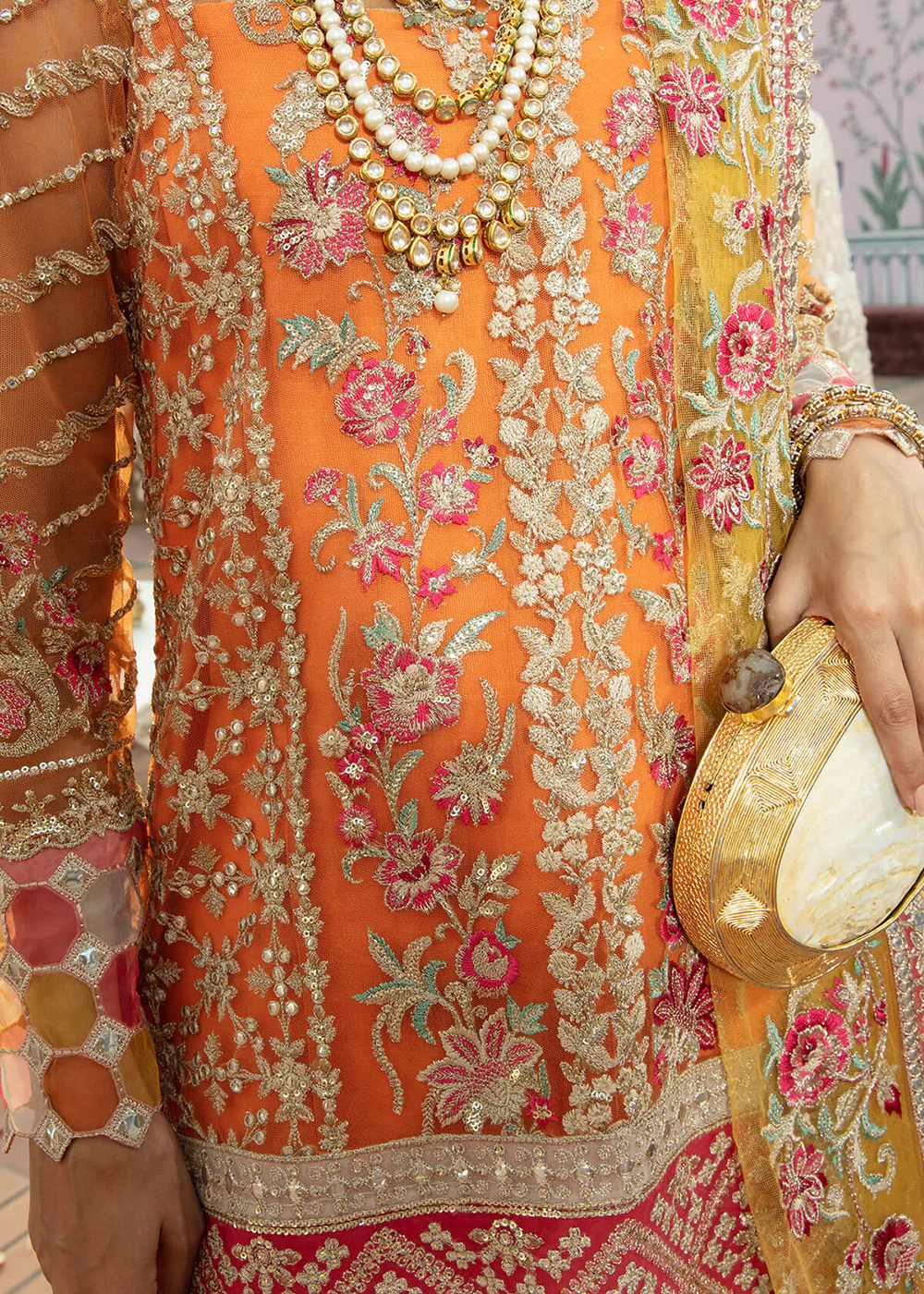 Orange Pakistani Sharara Suit | Imrozia Serene Mehram Brides '23 | SB-12 - QURBAT - Image 4
