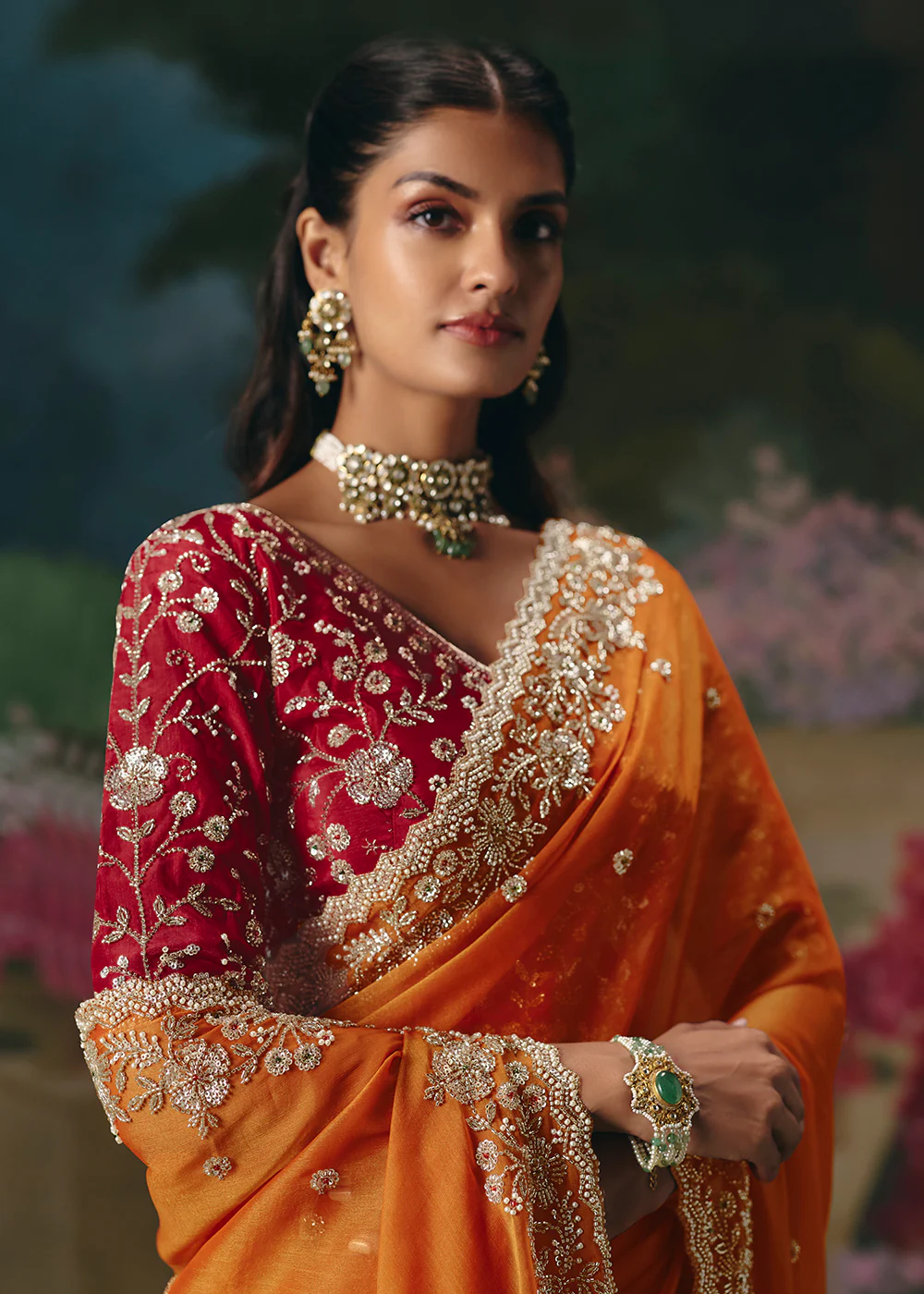 Orange Premium Fancy Fabric Embellished Designer Saree - Image 2