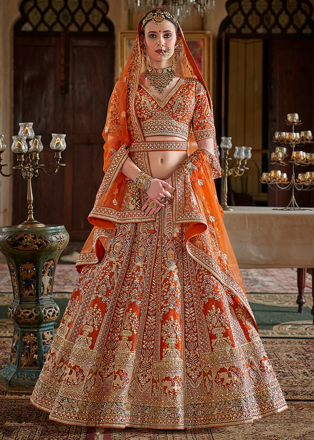 Orange Pretty Bridal Tone Silk Designer Lehenga Choli