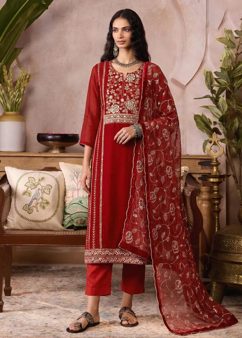 Orange Pure Organza Festive Style Salwar Kurta Set