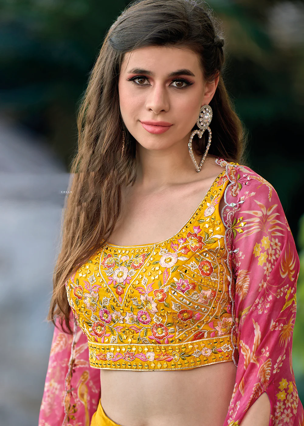 Orange Satin Silk Embroidered Dhoti Style Crop Top Suit - Image 2