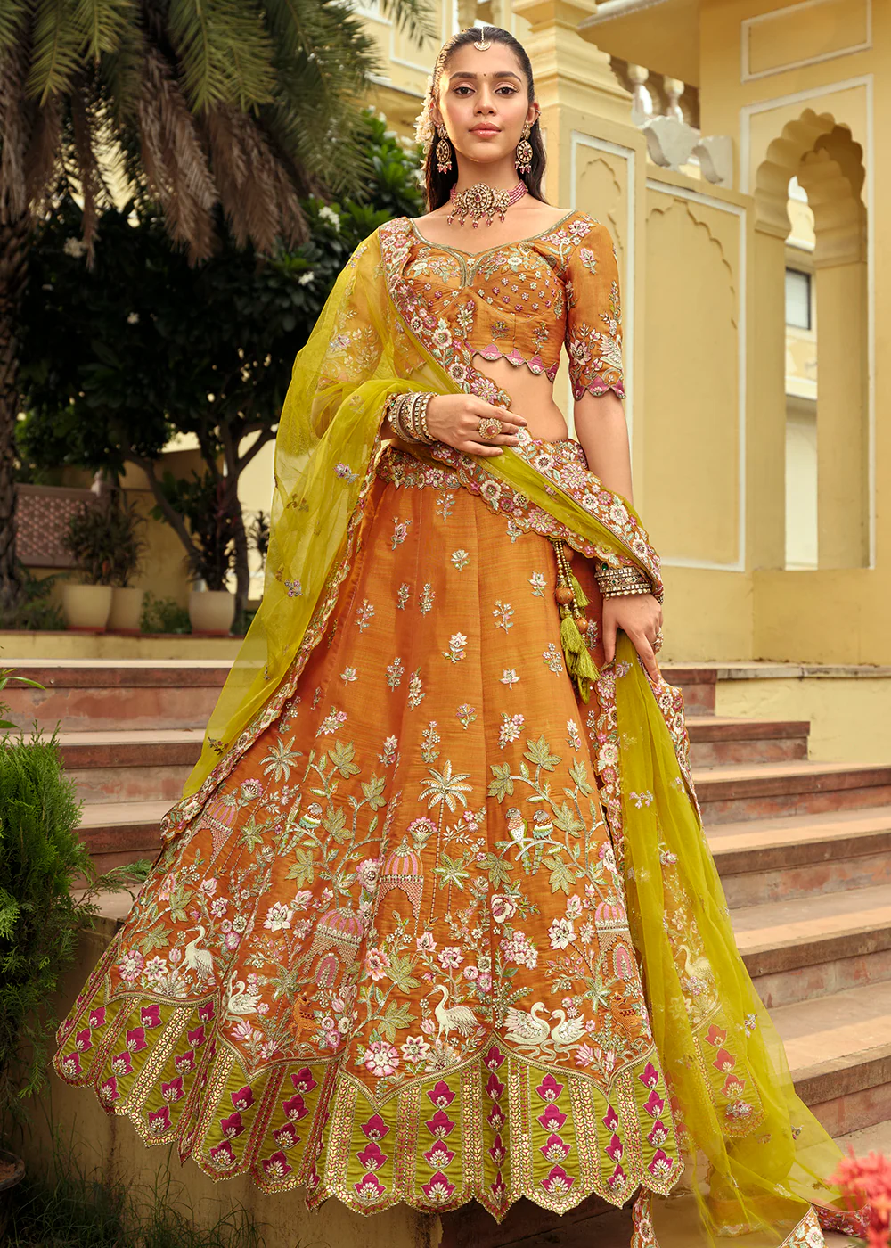 Orange Silk with Embroidered Bridal Lehenga Choli