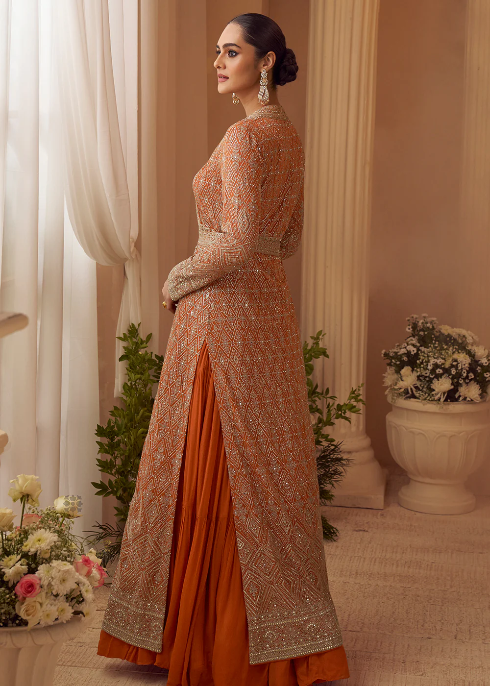 Orange Trendy Jacket Style Wedding Look Anarkali Suit - Image 3