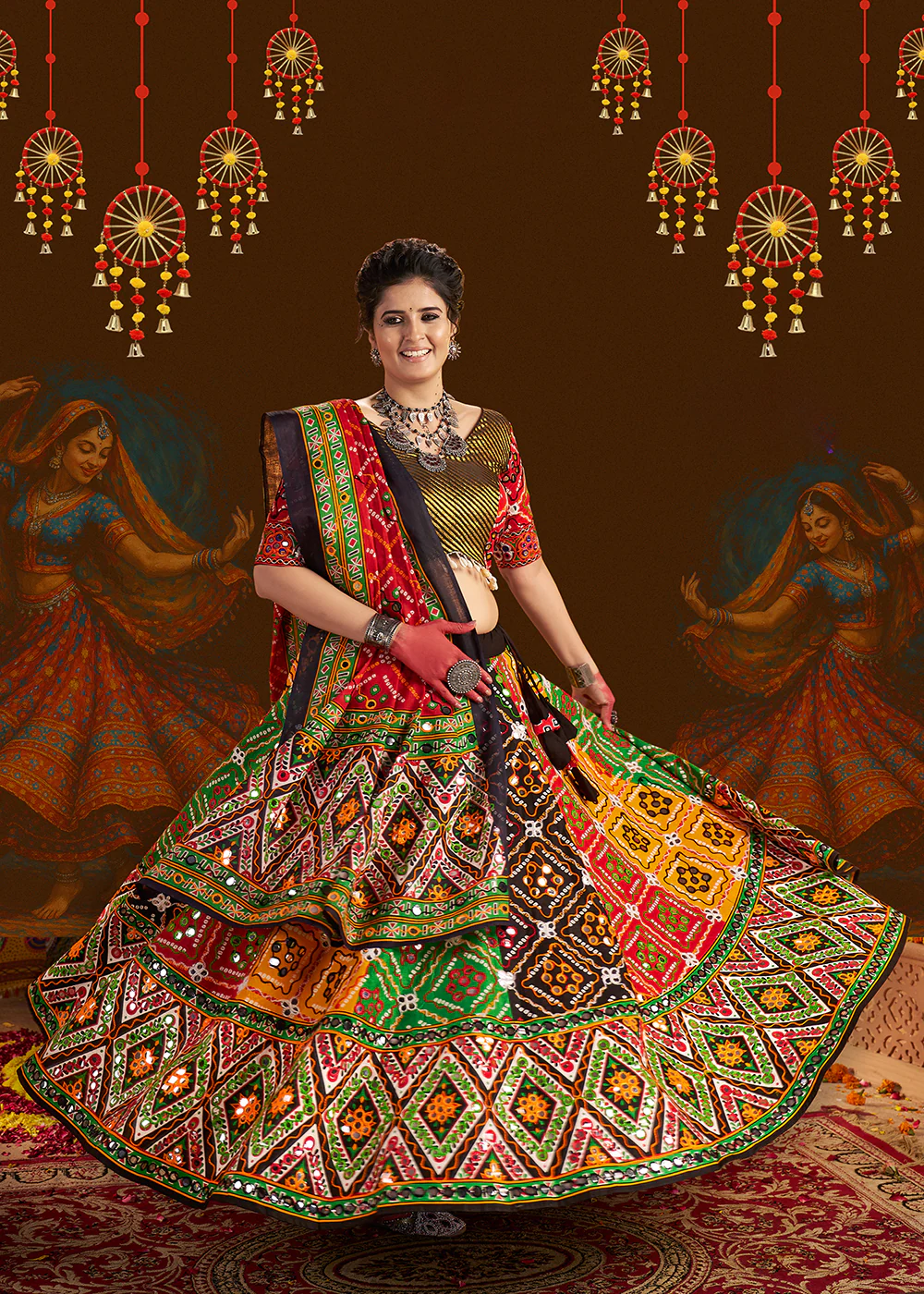 Organic Cotton Multicolor Navratri Wear Chaniya Choli - Image 4