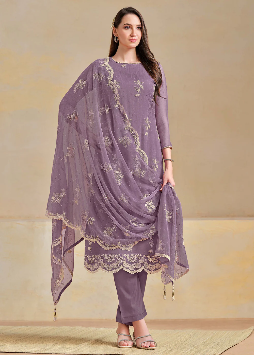 Organza Chiffon Mauve Swarovski Work Festive Salwar Suit