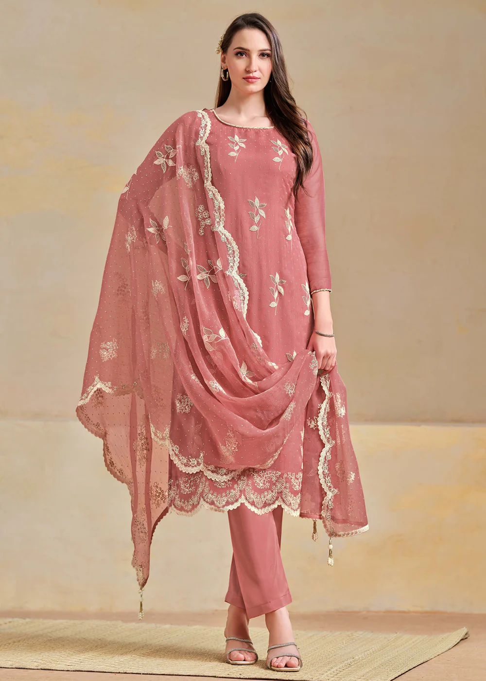 Organza Chiffon Pink Swarovski Work Festive Salwar Suit
