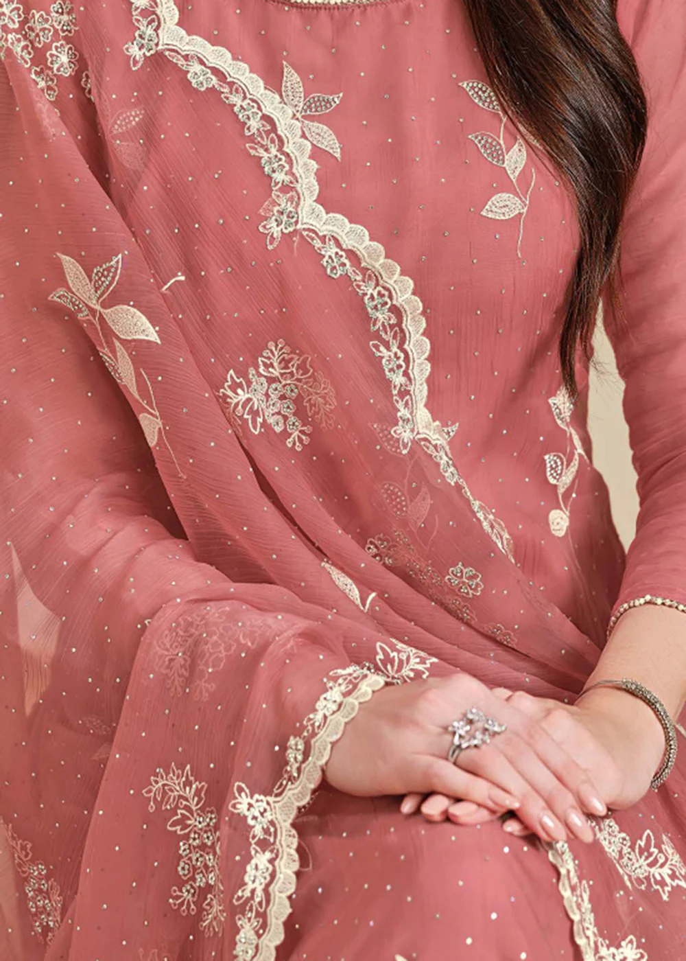 Organza Chiffon Pink Swarovski Work Festive Salwar Suit - Image 4