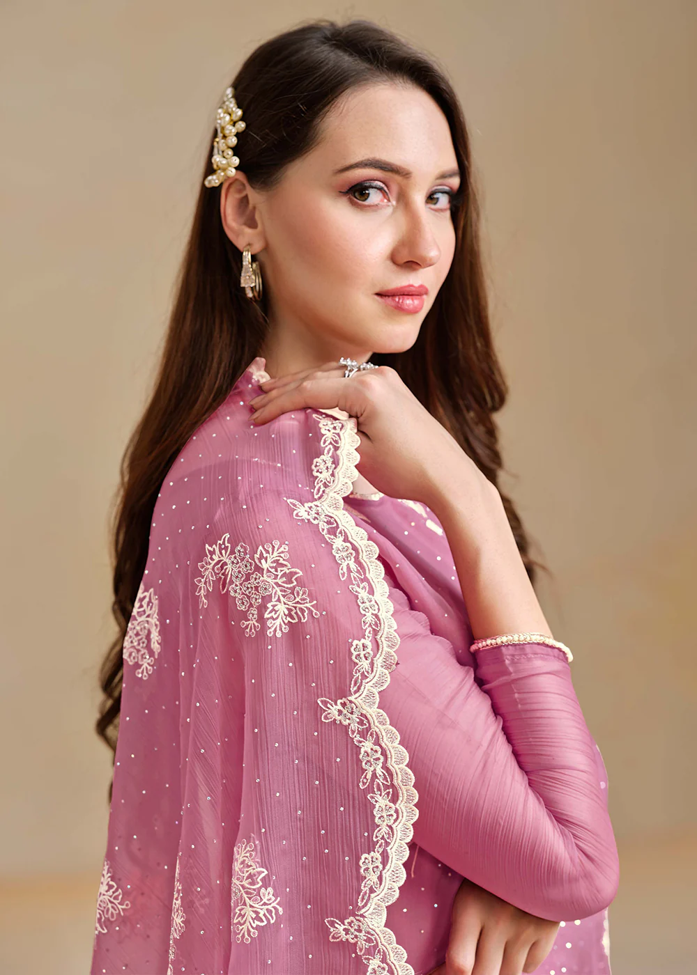 Organza Chiffon Purple Swarovski Work Festive Salwar Suit - Image 3