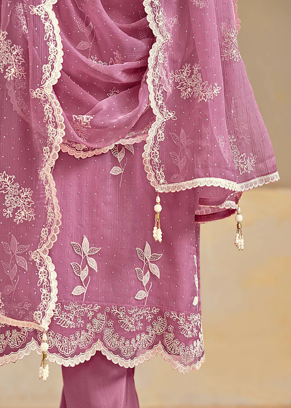 Organza Chiffon Purple Swarovski Work Festive Salwar Suit - Image 4