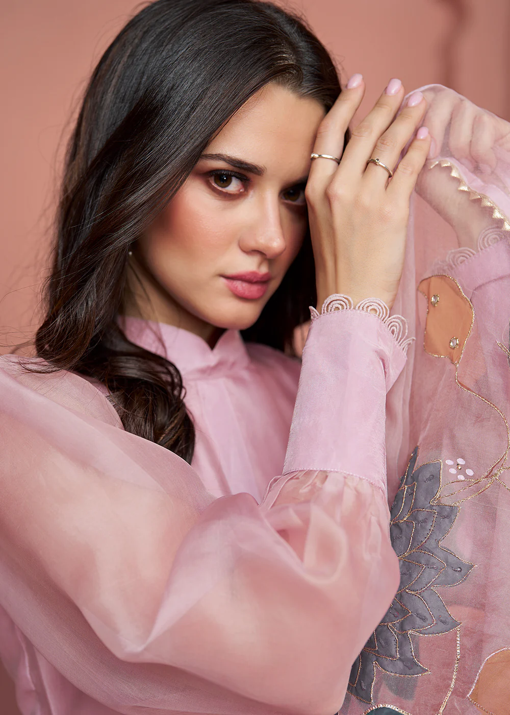 Organza Silk Pretty Pink Pakistani Style Salwar Suit - Image 2