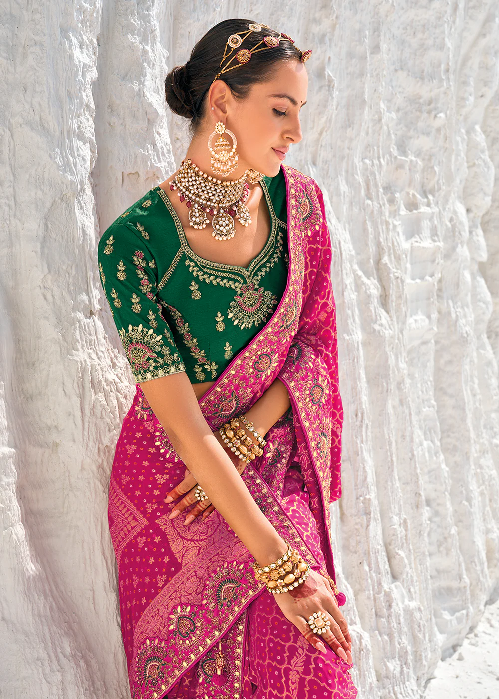 Outstanding Rani Georgette Wedding Bandhani Patola Saree - Image 2
