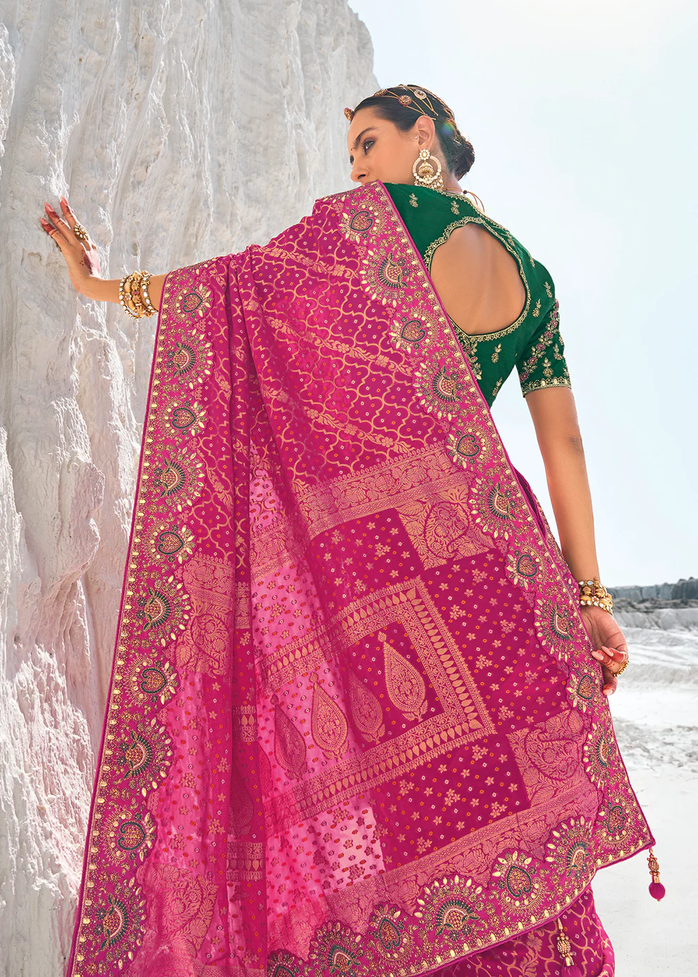 Outstanding Rani Georgette Wedding Bandhani Patola Saree - Image 3