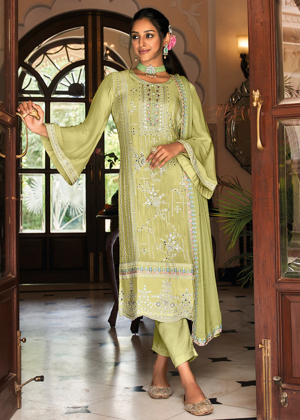Pakistani Style Delicate Green Function Wear Salwar Suit - Image 4
