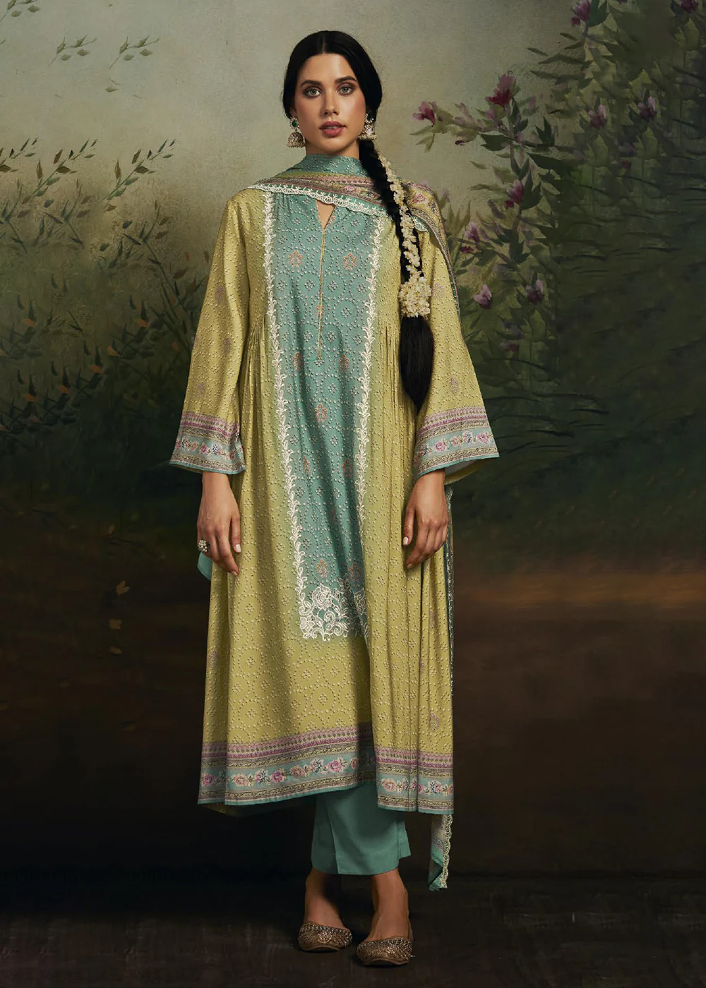Pakistani Style Olive Green Digital Printed Salwar Suit - Image 3
