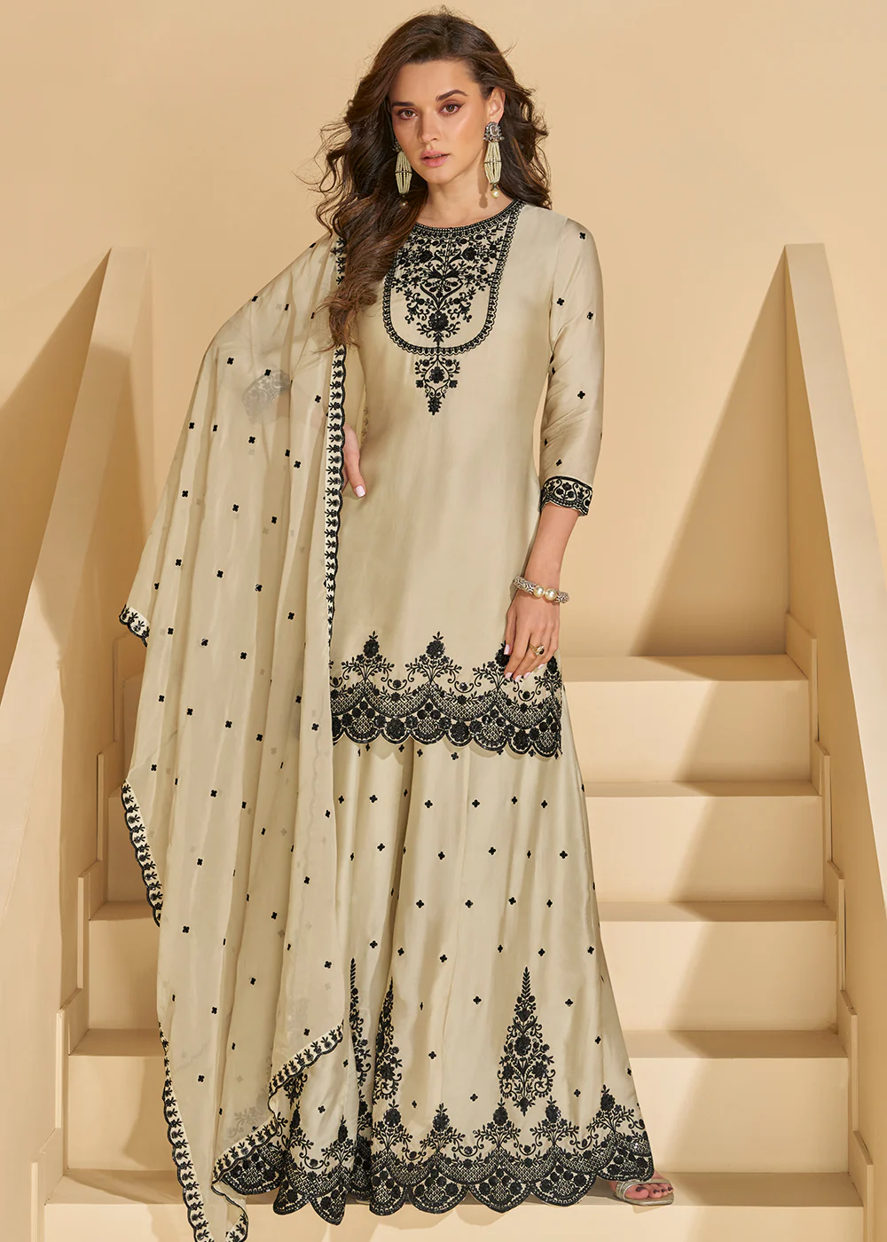 Palazzo Suit for Wedding Festive Wear in Off White