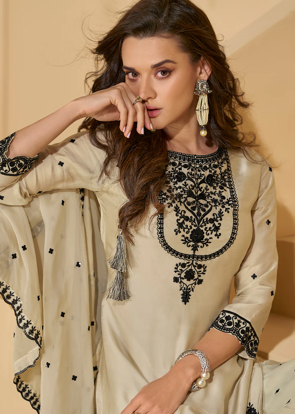 Palazzo Suit for Wedding Festive Wear in Off White - Image 2