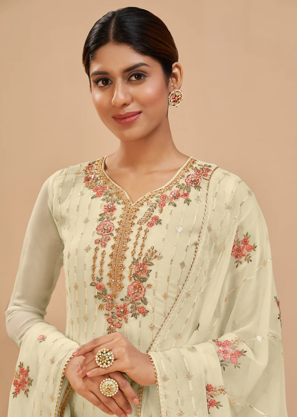 Pale Yellow Beautifully Embroidered Elegant Salwar Kameez - Image 2