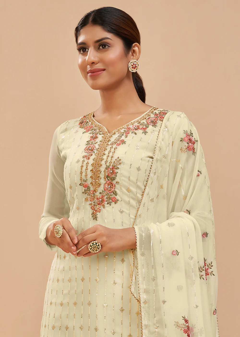 Pale Yellow Beautifully Embroidered Elegant Salwar Kameez - Image 4