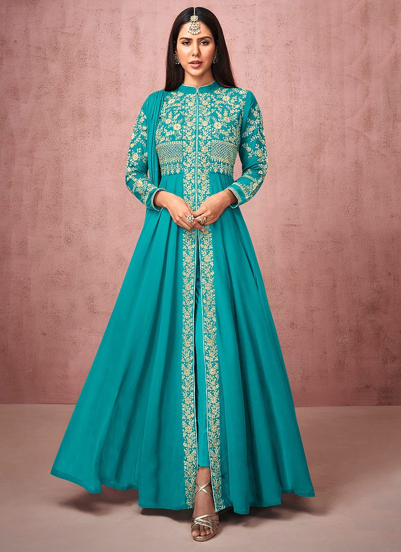 Pant Style Blue Slit Style Anarkali Featuring Sonam Bajwa