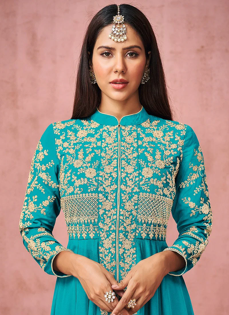 Pant Style Blue Slit Style Anarkali Featuring Sonam Bajwa - Image 2
