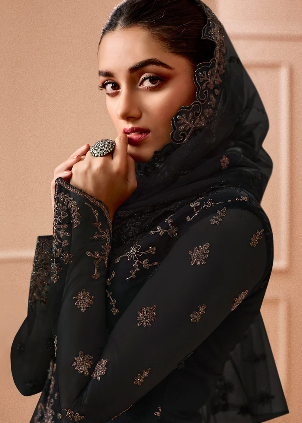 Pant Style Classy Black Embroidered Wedding Salwar Suit - Image 3