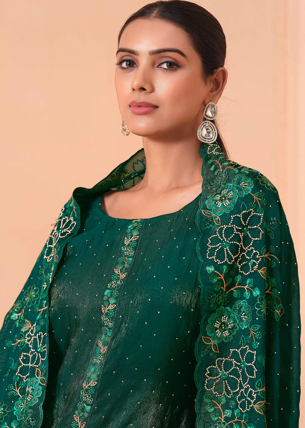 Pant Style Embroidered Green Festive Wear Salwar Suit - Image 3