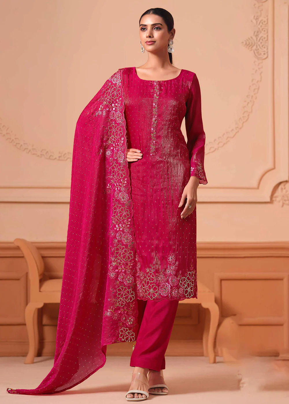 Pant Style Embroidered Pink Festive Wear Salwar Suit