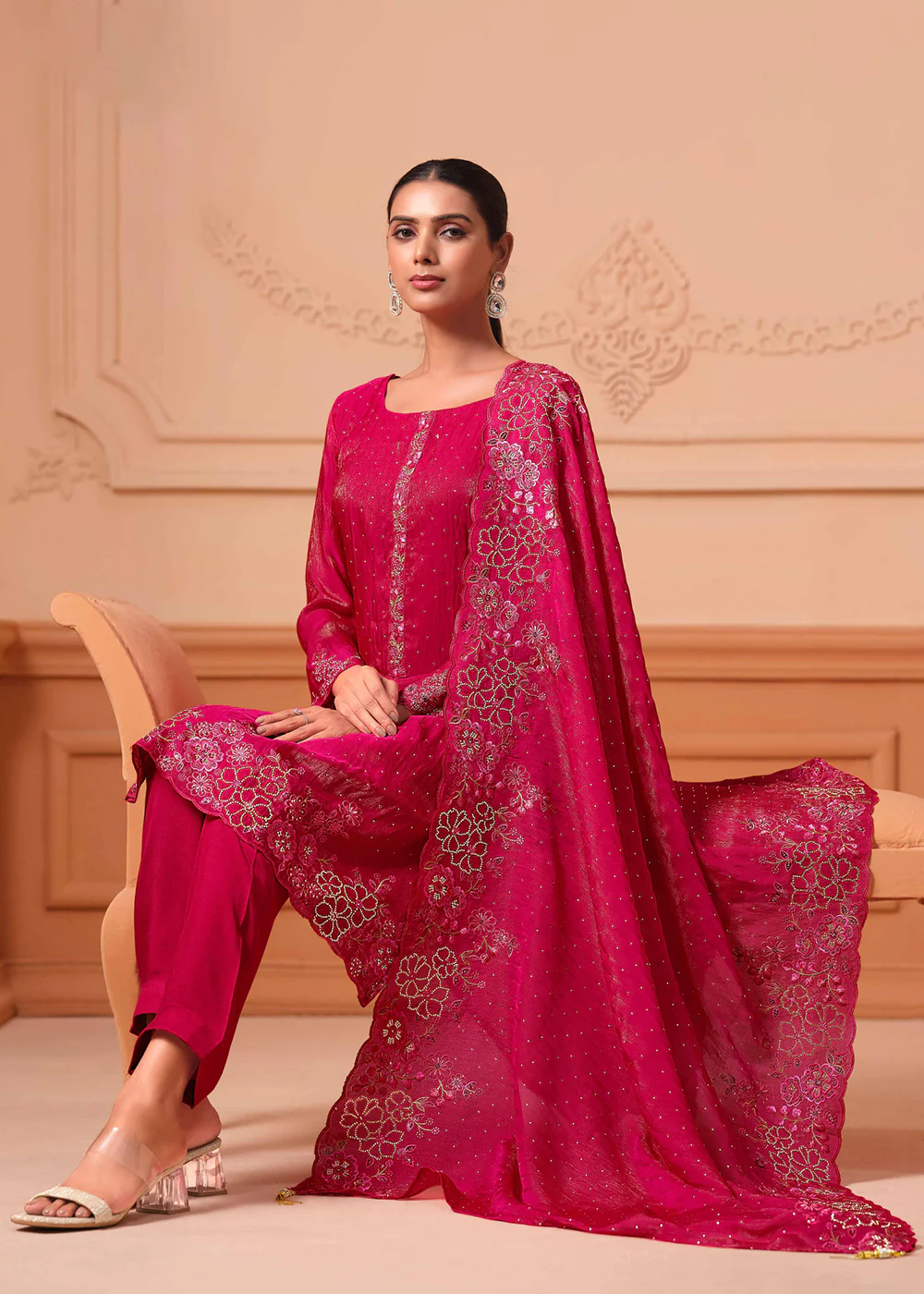 Pant Style Embroidered Pink Festive Wear Salwar Suit - Image 3