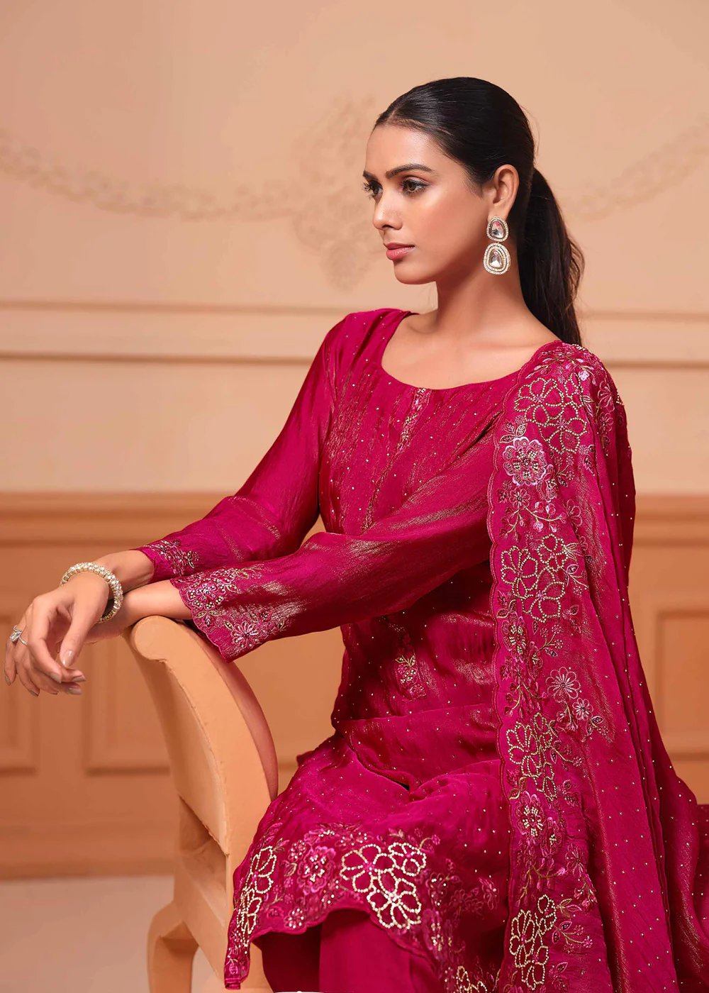 Pant Style Embroidered Pink Festive Wear Salwar Suit - Image 4