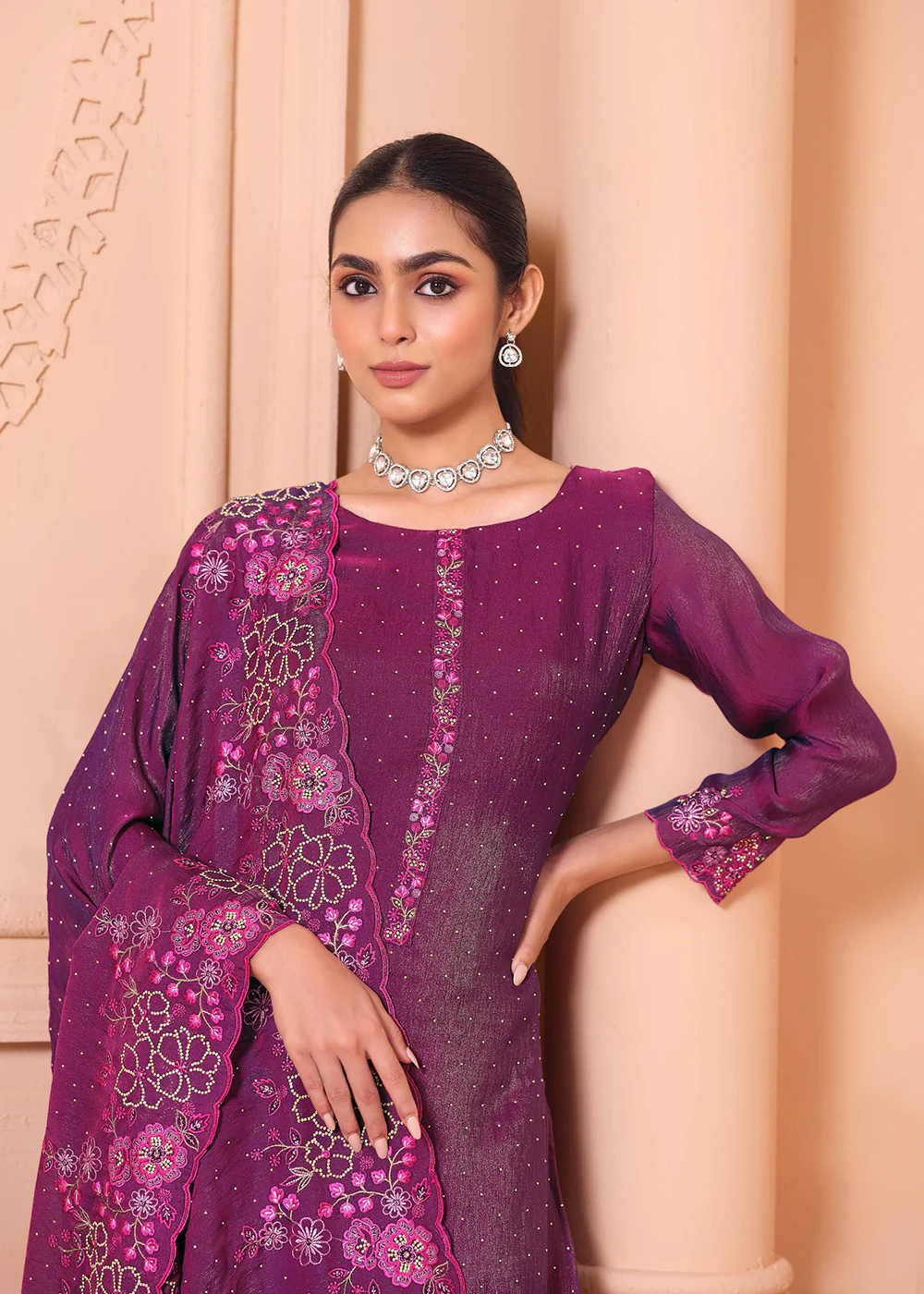 Pant Style Embroidered Purple Festive Wear Salwar Suit - Image 3