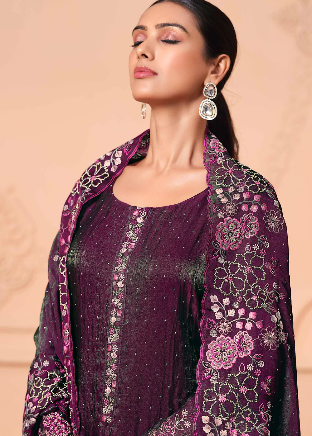 Pant Style Embroidered Wine Festive Wear Salwar Suit - Image 6