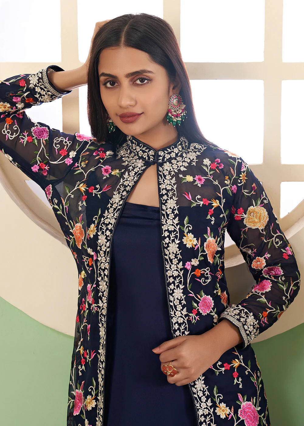 Pant Style Enchanting Blue Party Wear Jacket Style Salwar Suit - Image 2