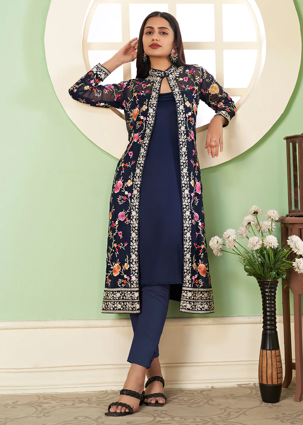 Pant Style Enchanting Blue Party Wear Jacket Style Salwar Suit - Image 3